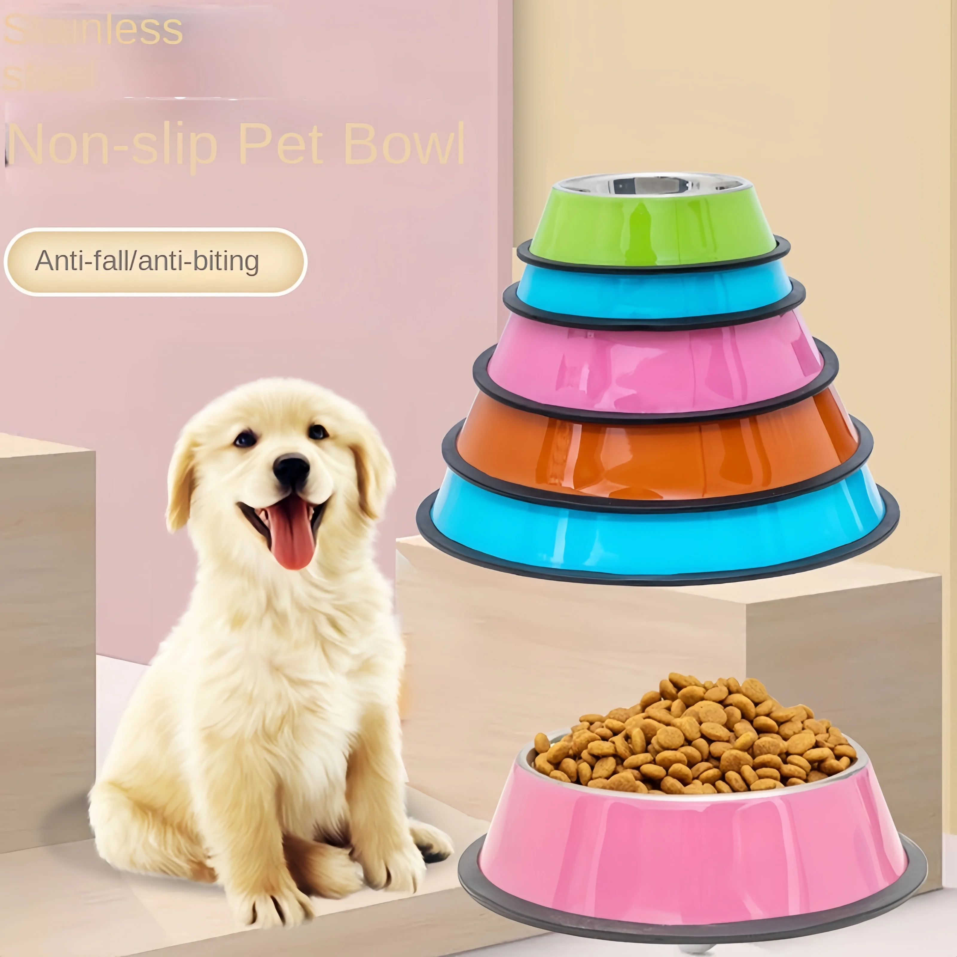 Pet Dog Cat colours Stainless Steel Bowl Pet Feeding Bowl Cat and Dog Drinking Bowl Metal Feeder Bowl Durable Easy To Clean bowl