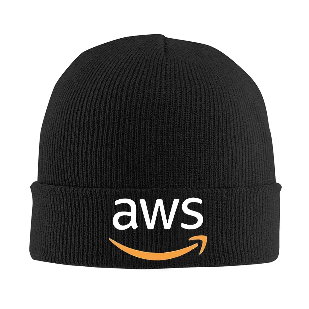 2026 AWS logo curved arrow orange black Men Women Unisex Knitted Hat Beanie Pullover Cap Winter Thermal Warm Christmas Outdoor C