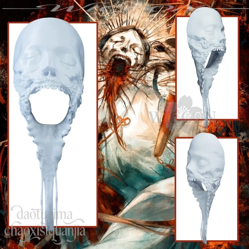 

Halloween Cosplay Props Sakuko Igarashi DIY Coloring White Scary Long Faced Ghost 3D Polylactic Acid Mask Horror Anime Game F