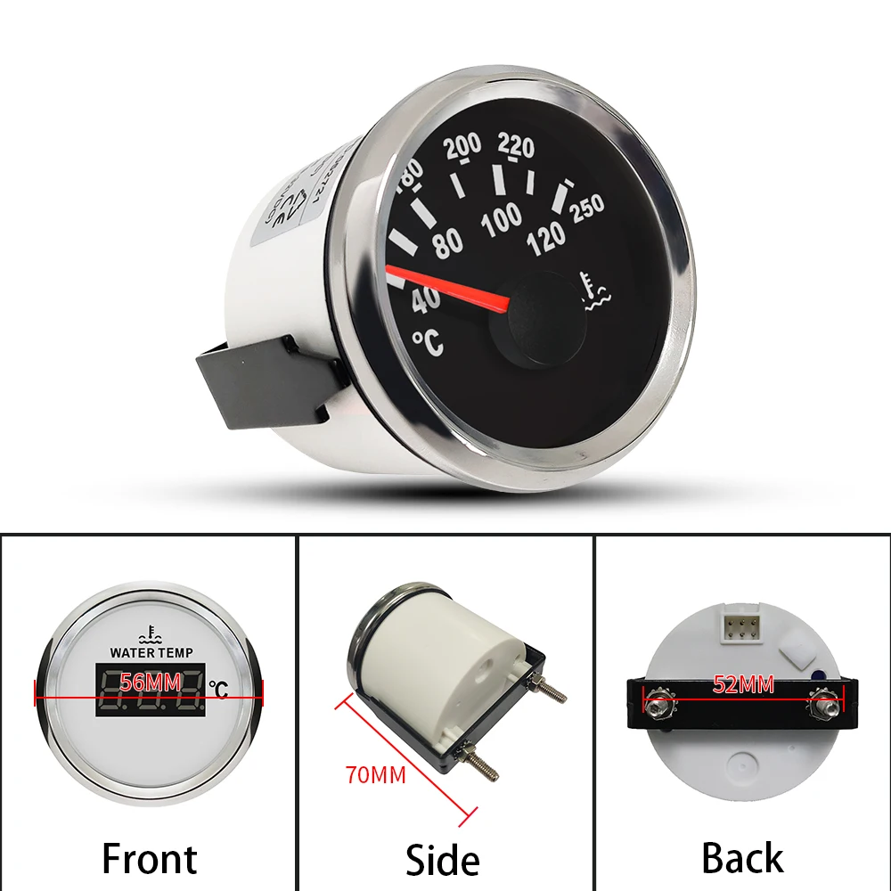 Rhaxel 52mm 2'' Digital Water Temp Gauge Temperature Meter 40-120℃ Degree 52mm 9-32V With Red Backlight for SUV Car Boats - view 3
