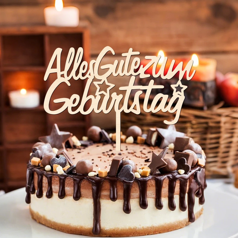 YOMDID Holz alles Gute zum Geburtstag Kuchen Topper Geburtstag Kuchen Topper alles Gute zum Geburtstag mit Start Design Geburtstag liefert Kuchen Dekoration