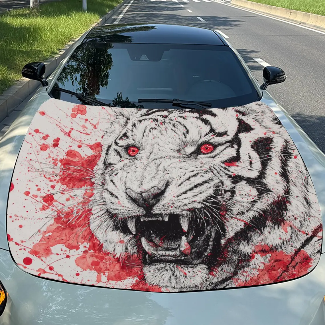

Car Hood Sticker -Fierce White Tiger Pattern, Waterproof And Wear-resistant Vinyl, Decorative Car Scratches, Car Parts Accessori