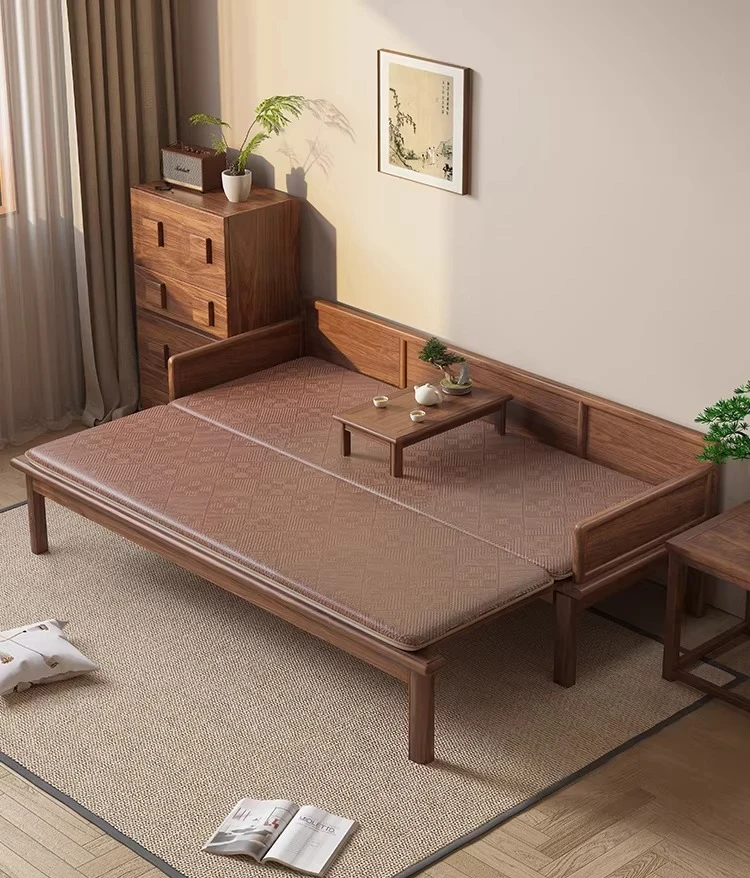 South American Walnut, Push-pull Dual-purpose Telescopic, Zen Solid Wood Arhat Bed, New Chinese Sofa Bed 2025 New