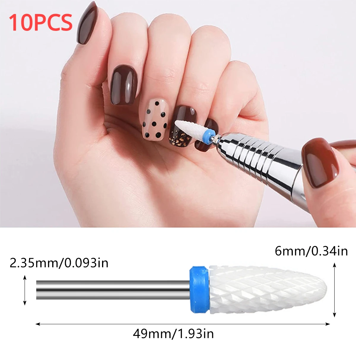 10/100Pcs Professional Nail Drill Bits Ceramic Milling Cutter Manicure Drills Pedicure Mill Bits Machine Files Nail Art Grinding