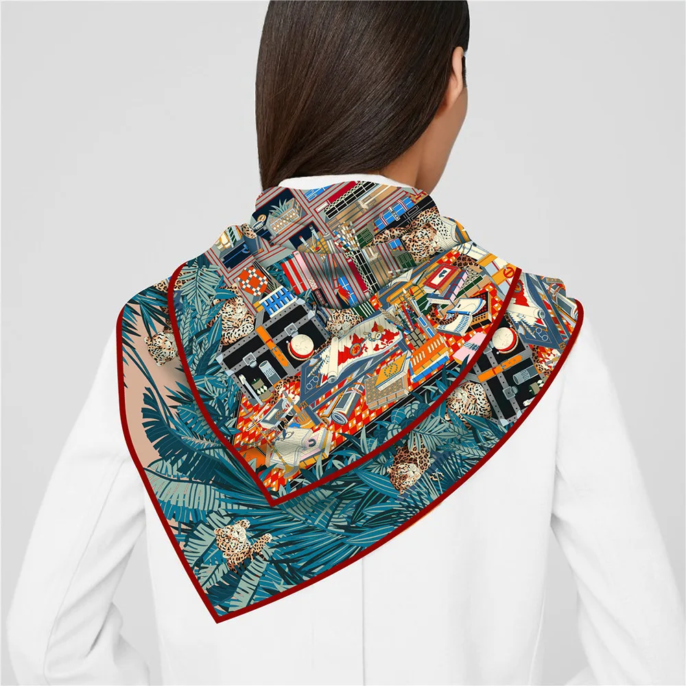 2024 Silk Scarf Women Toolbox Print Square Scarves Head Echarpes Silk Foulards Femme Wraps Beach Shawl Bandana Lady Hijabs 90CM