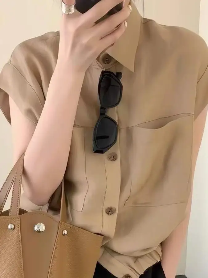 

plus Size 300 Pounds Women's Shirt French Style Loose Fit Breathable Skin-Friendly Summer Short Sleeve Turn-down Collar Blouse