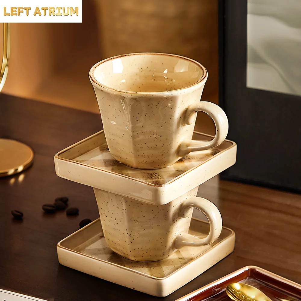 

Creative Ceramic Coffee Cup and Saucer Japanese Style Vintage Texture Porcelain Homehold Drinkware Milk Tea Cup Saucers
