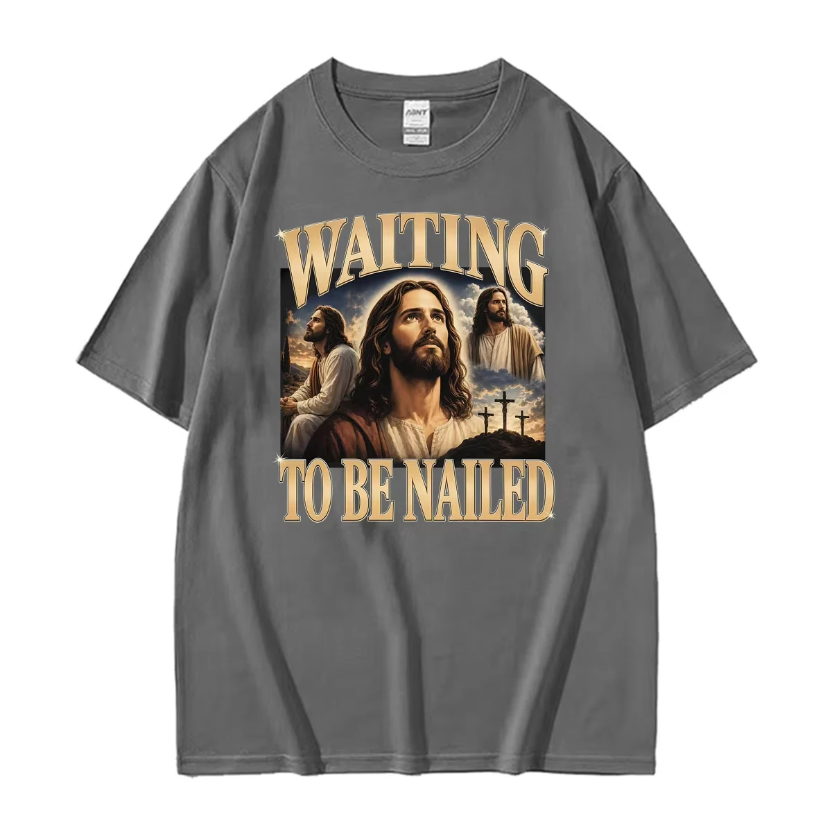 Jesus Christian Waiting To Be Nailed Funny Meme Graphic T Shirts Men Women Harajuku Fashion Gothic T-shirt Summer O-Neck T Shirt