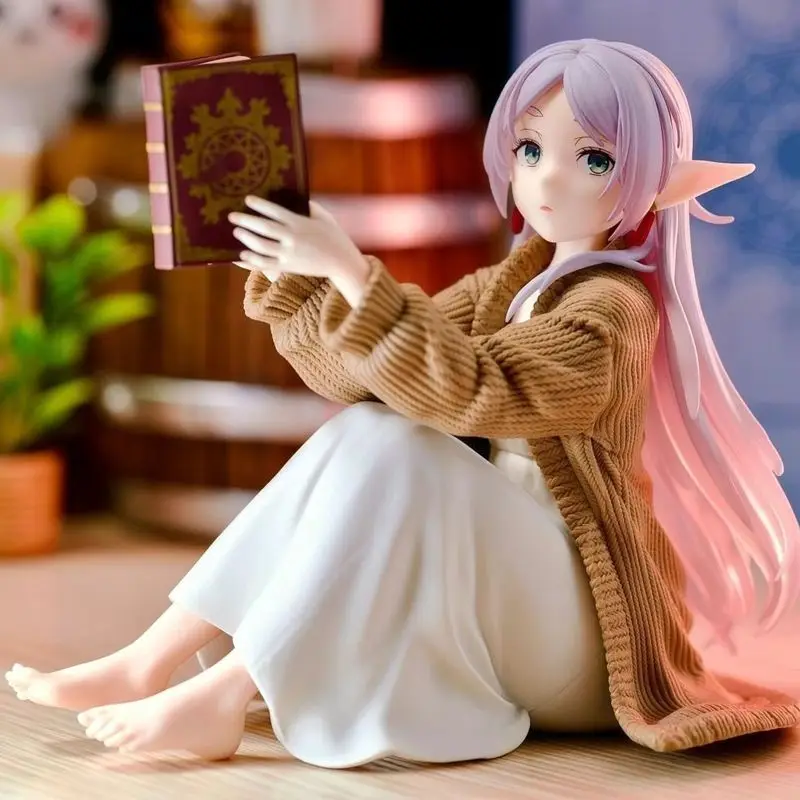 Anime Frieren au-delà du voyage fin Figure Frieren en vêtements de détente lire un livre mignon ordinateur de bureau coque décoration modèle cadeau