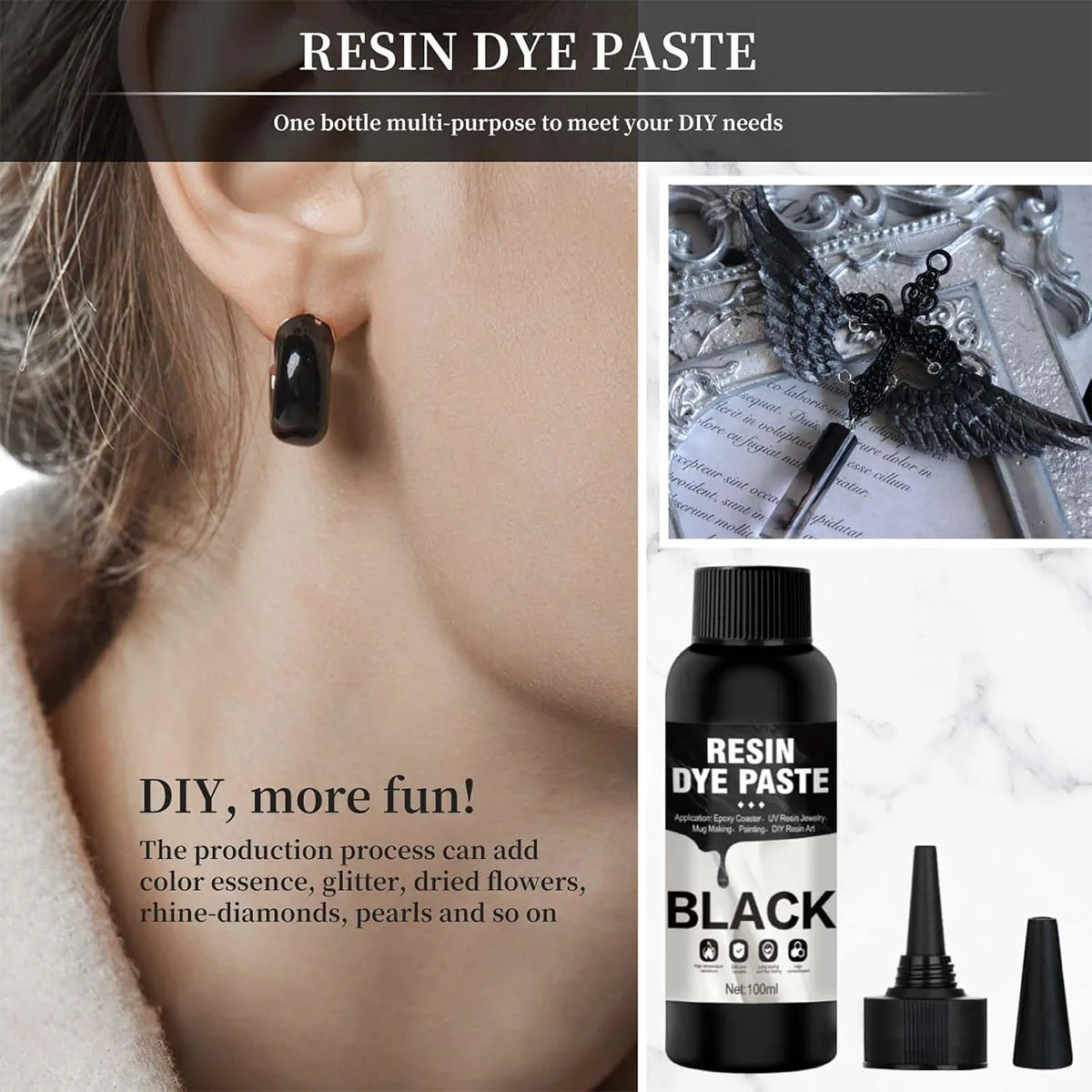 50ml 100ml Hochkonzentrierte Harz-Farbpaste Schwarz Weiß Epoxid-Farbpigment für UV-Harz, DIY Kunstmalerei, Untersetzer, Bastelarbeiten, Schmuck – Detail 4