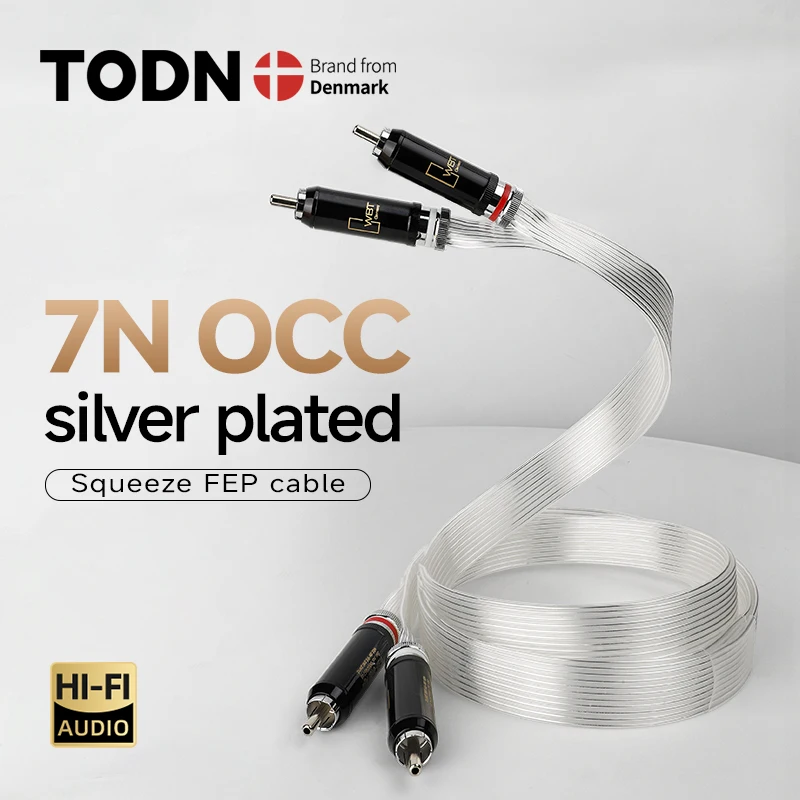 TODN 1 paire 2RCA à 2RCA câble Audio haut de gamme 7N OCC argent plaqué 2RCA câbles Audio HIFI avec câble de prise WBT RCA