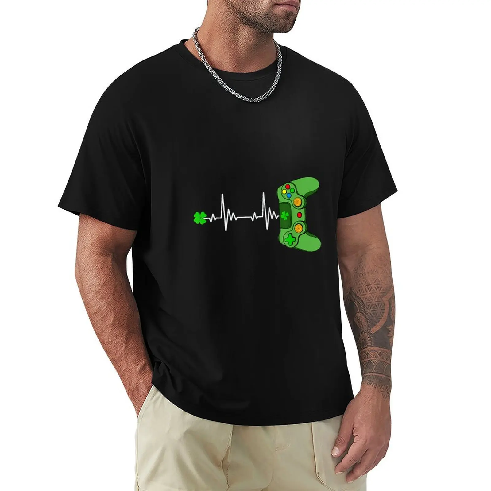 Irish Gamer Heartbeat Funny Luckiest Gamer Men Boys Kids T-Shirt Dry Fit Athletic Short Sleeve Shirt