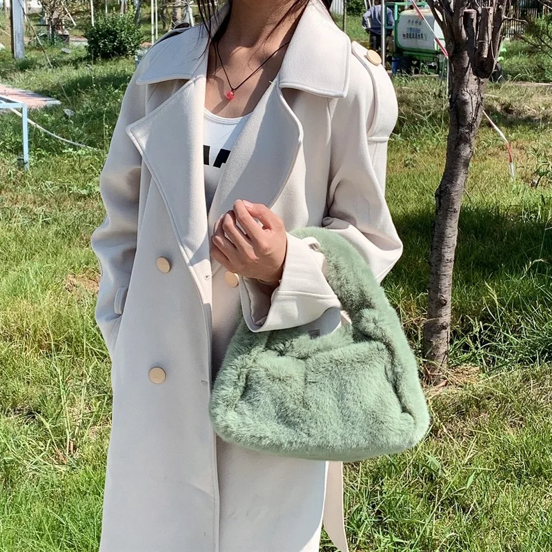 Women Faux Mink Fur Small Square Bag, Fluffy Plush Handbag, Winter Shoulder Crossbody Bag Soft Furry Top Handle Purse