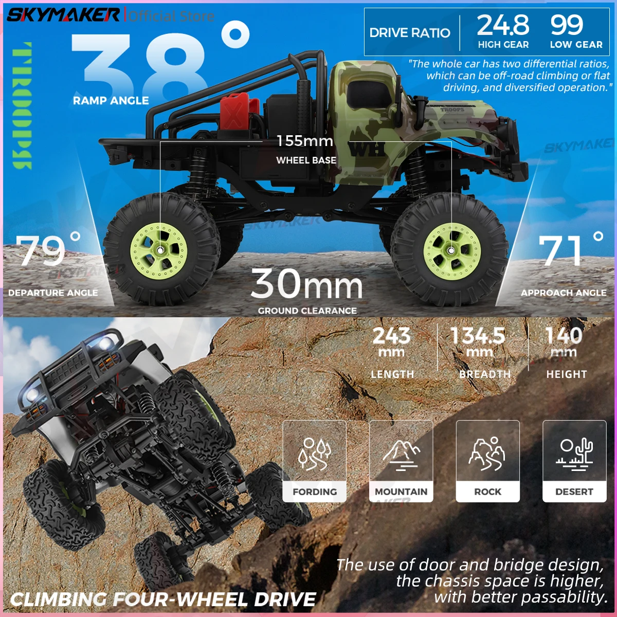 Wltoys 184021 1/18 coche teledirigido 2,4G 4WD coche eléctrico todoterreno escalada de alta velocidad vehículo sobre orugas ROCK juguetes para niños