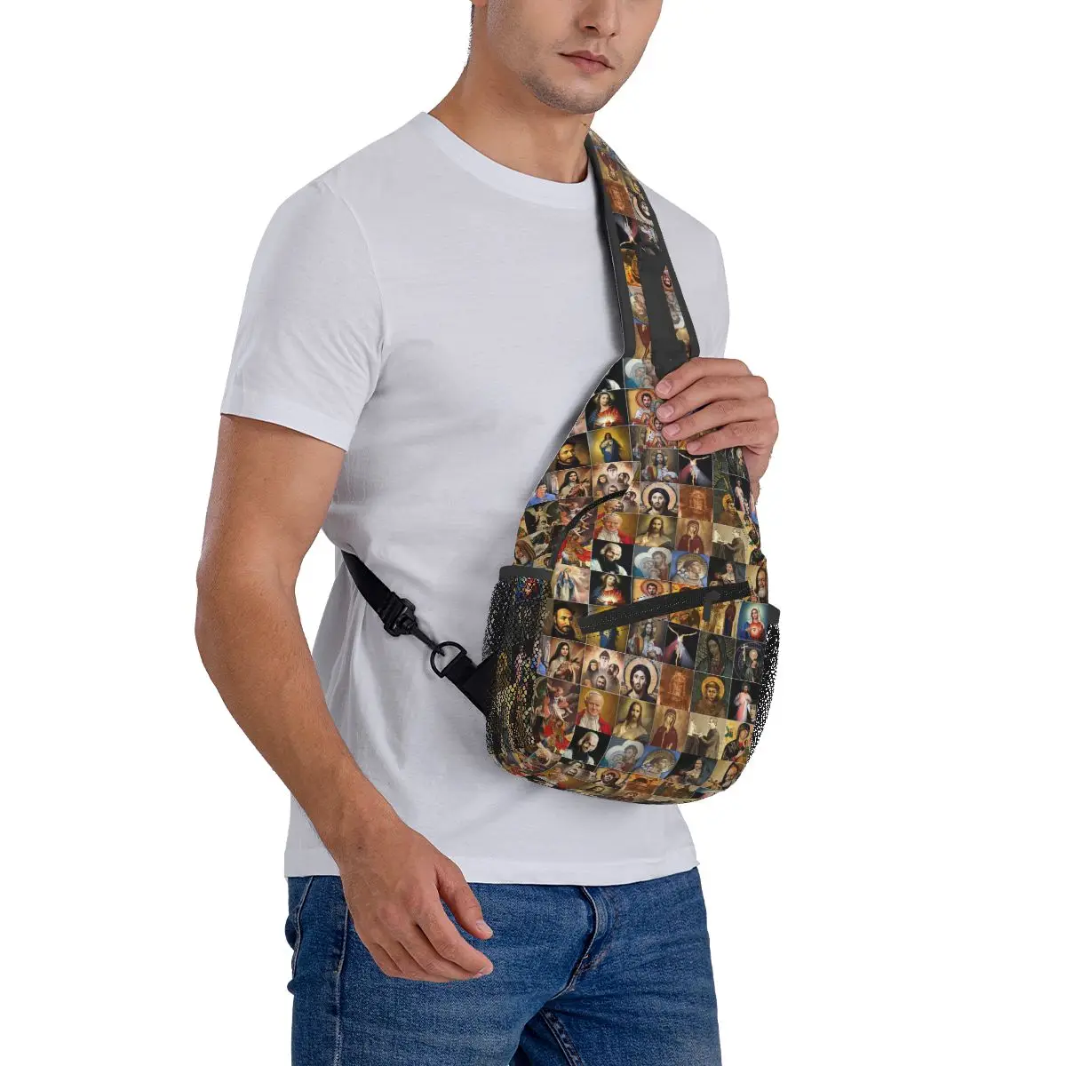 Saints Jesus Mary I Trust In You bolso de pecho para hombre, mochila cruzada, bolso de pecho, mochila de viaje para senderismo, bolso de hombro