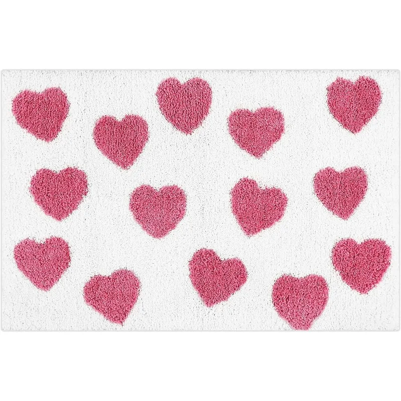 Keset Kamar Mandi Bentuk Hati 20x32 Inci Warna Pink Anti Selip Penyerap Air Dapat Dicuci untuk Dekorasi Rumah Kamar Mandi Hari Valentine