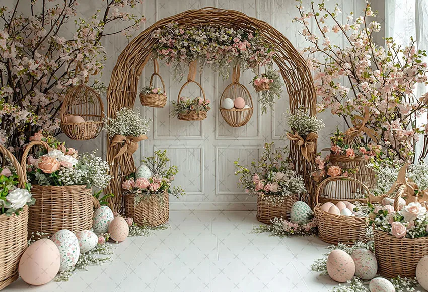 Mehofond Photography Background Spring Easter Boho Flower Arch Door Eggs Kid Birthday Party Portrait Decor Backdrop Photo Studio