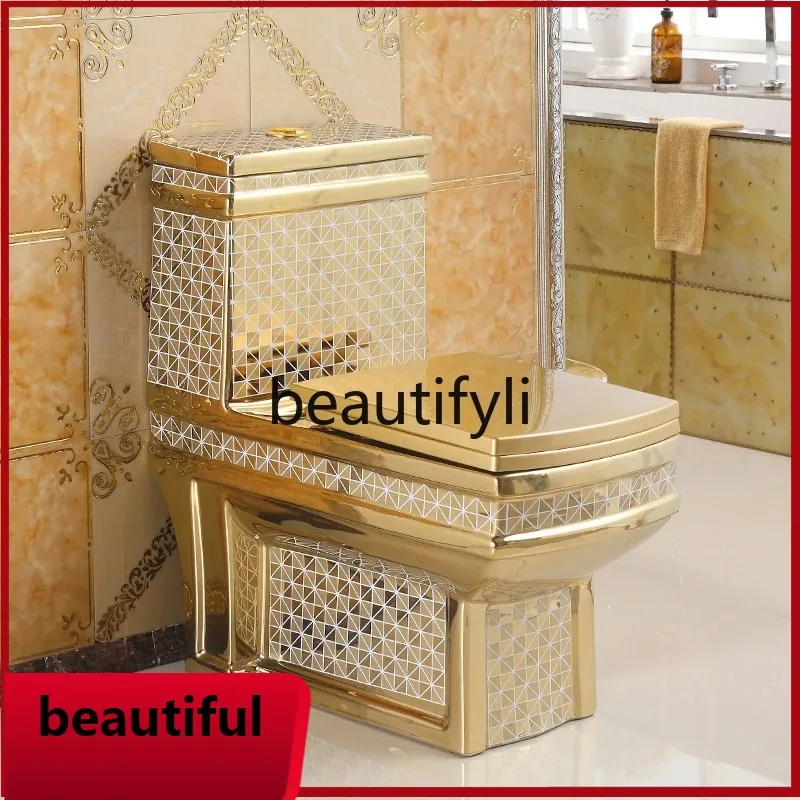 

F185 Household flushing golden toilet water-saving silent deodorant European toilet square color ceramic personalized toilet