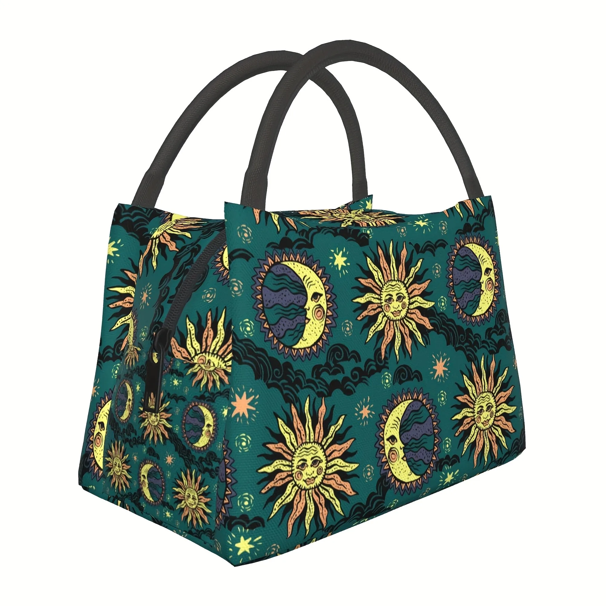 Celestial Sun and Moon Print Insulated Lunch Bag Portable Reusable Cooler for Office Picnic Camping