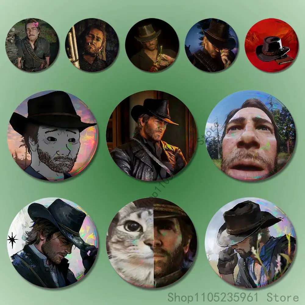 

A-Arthur M-Morgan Pin Tinplate Round Brooch Cosplay Nijigen Otaku Culture Badges 58mm 44mm 32mm 75mm 25mm