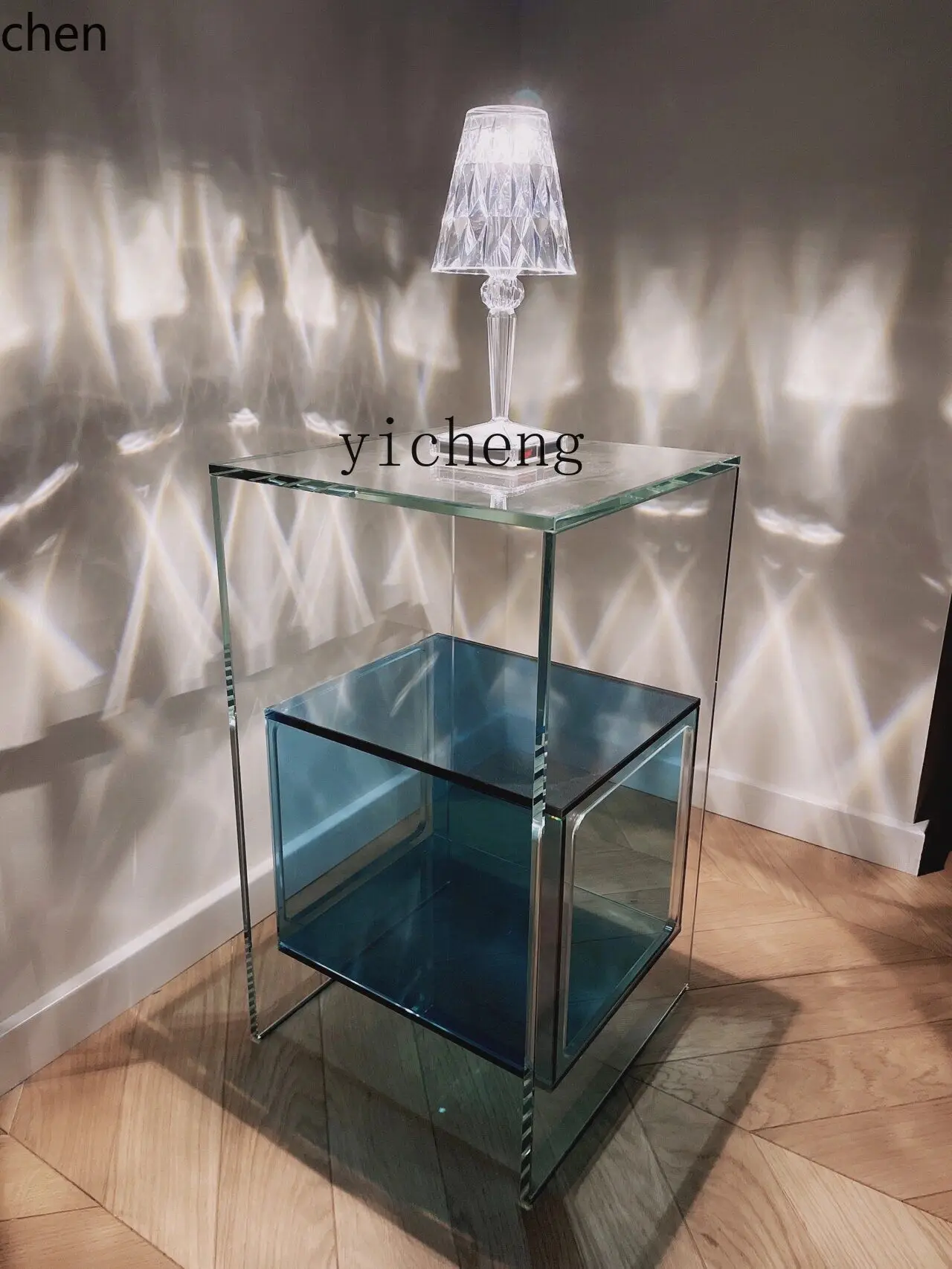 

PYH Living Room Storage Cabinet Creative Transparent Glass Side Cabinet Modern Small Apartment Corner Table