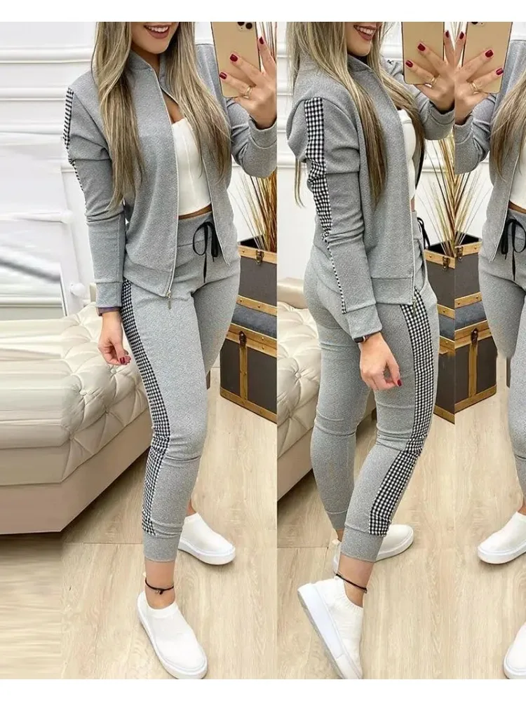 Set Frau 2 Stück Hosen Anzüge Zipper Jacke Hosen Trainingsanzug Frauen Patchwork Sportwear Casual Weibliche Jogging Anzug Plus Größe XL