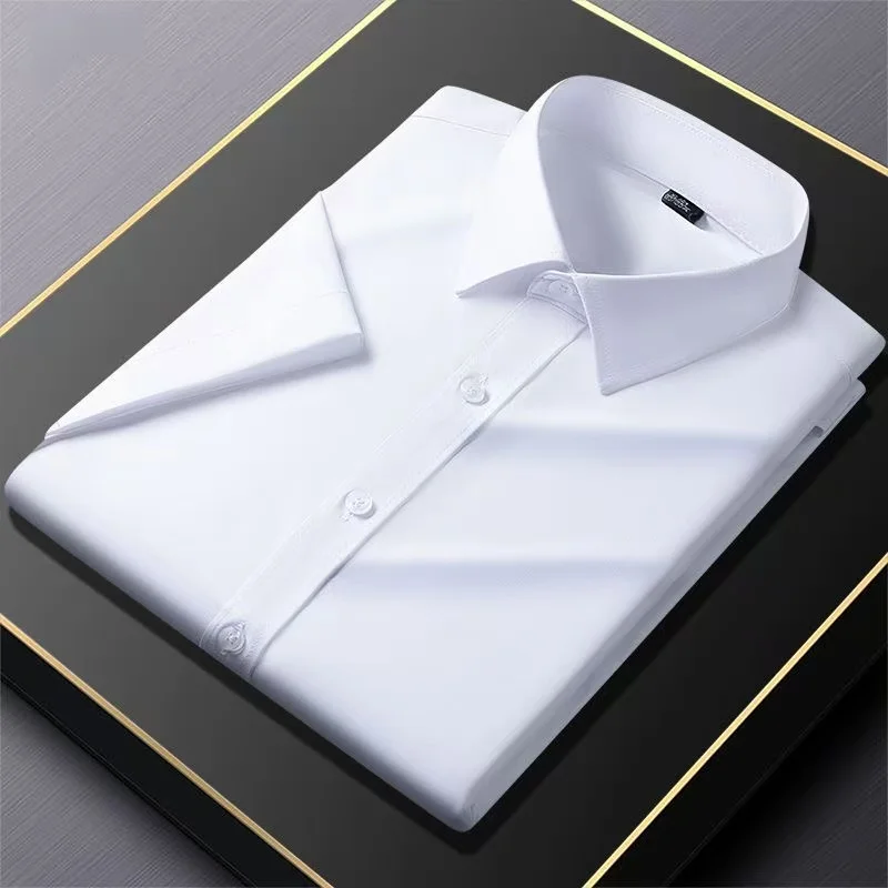 Elastico in seta di ghiaccio ort Sve da uomo irt Slim Fit Casual Busin Sle Summer Faionable Fibra di poliestere Bianco irt