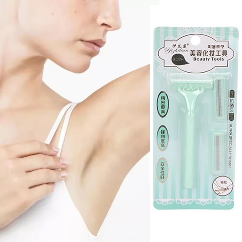 1 ชุดไม่เจ็บปวดรักแร้ผมมีดโกนเครื่องโกนหนวด ERGONOMIC Handle สบาย Grip 2 ใบมีดโกนหนวดมีดโกนเครื่องมือความงาม