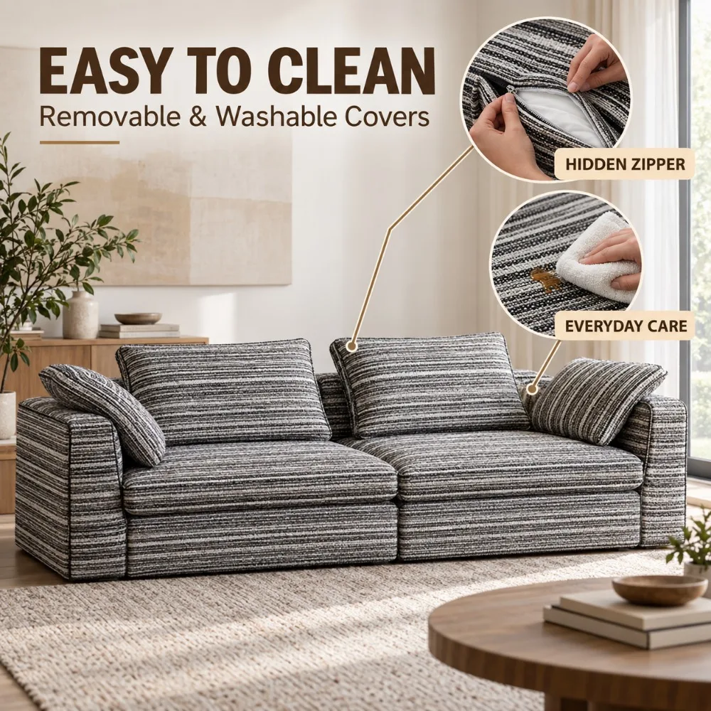 Luxury Striped Fabric Designer Sofa, Modern Popular Soft Wooden Frame Creative Couch for Apartment Living Room Interior