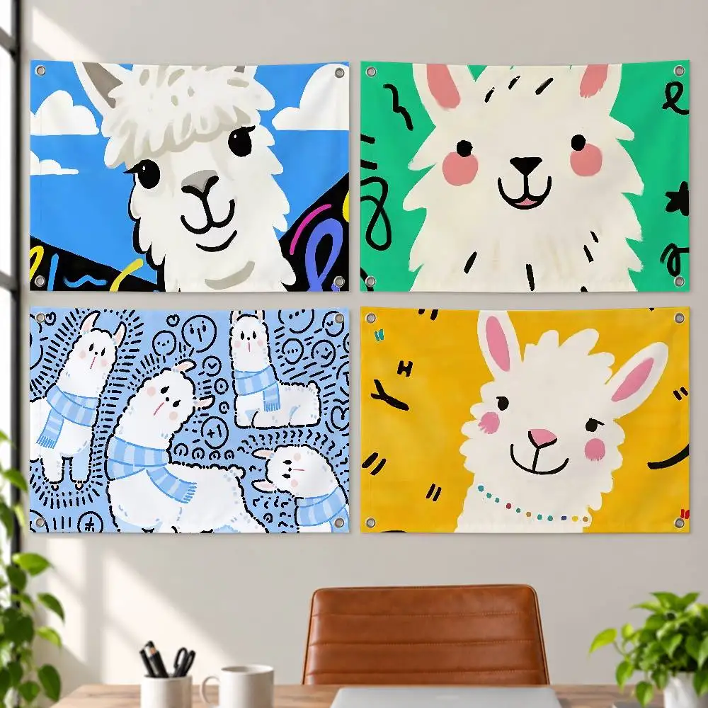 Animal Theme Alpaca Aesthetic Wall Tapestry Flag Printed Wall Hanging Living Room Party Outdoor Decor