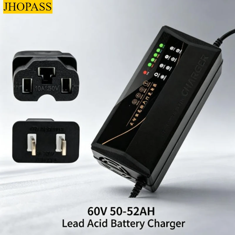 HD Smart 60V 50AH-52AH 6 LED AGM GEL Lead Acid Battery Charger for Motorcycle E-bike Scooter AC110V-220V EU AU US UK  adapter