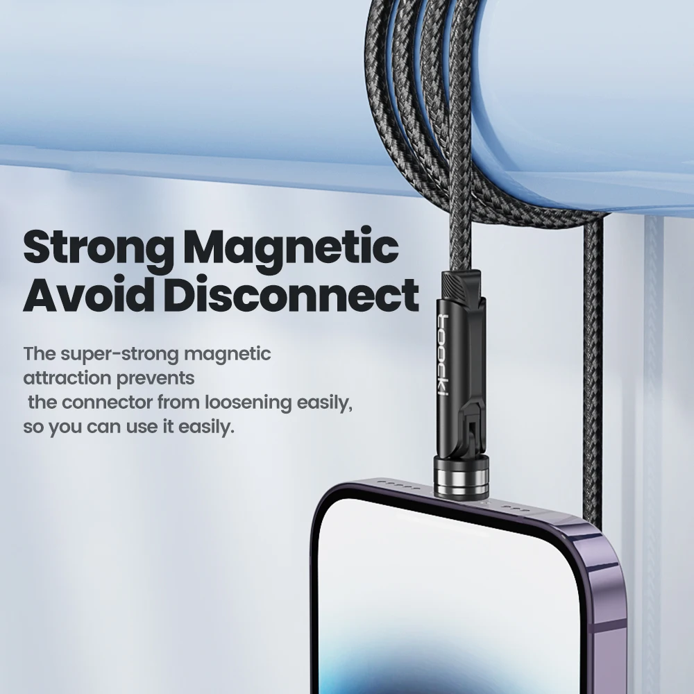 Toocki 2.4A 540 Rotate Magnetic Cable Fast Charging Micro USB Type C Cable For iPhone Xiaomi Samsung S23 Magnet USB Phones Cable