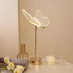 Butterfly Led Table Lamp Retro Gold Acrylic Desk Lamps Hotel Villa Art For Living Room Bedside Desktop Decor Led Night Lights