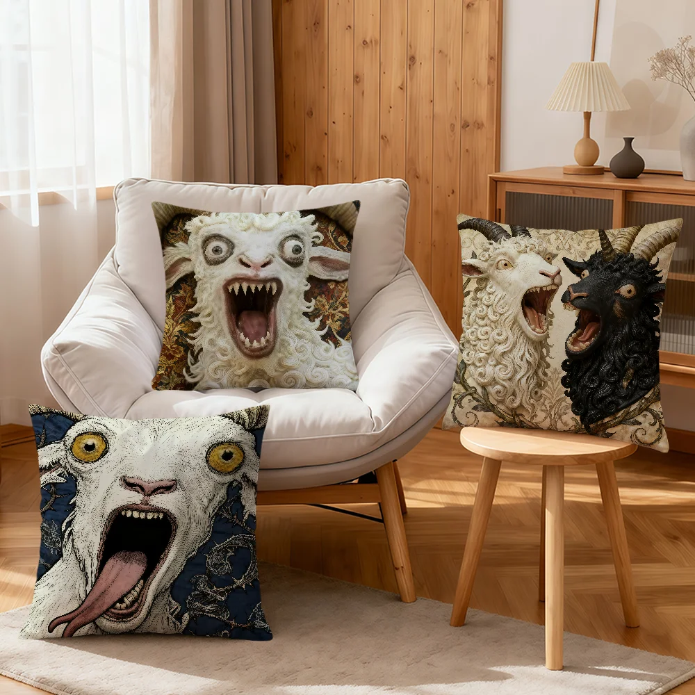Alternative Gothic Spooky Goat Face art 2D soft pillowcase for Sofa Home Living Room bedside Decor pillow cover Gift Party hogar