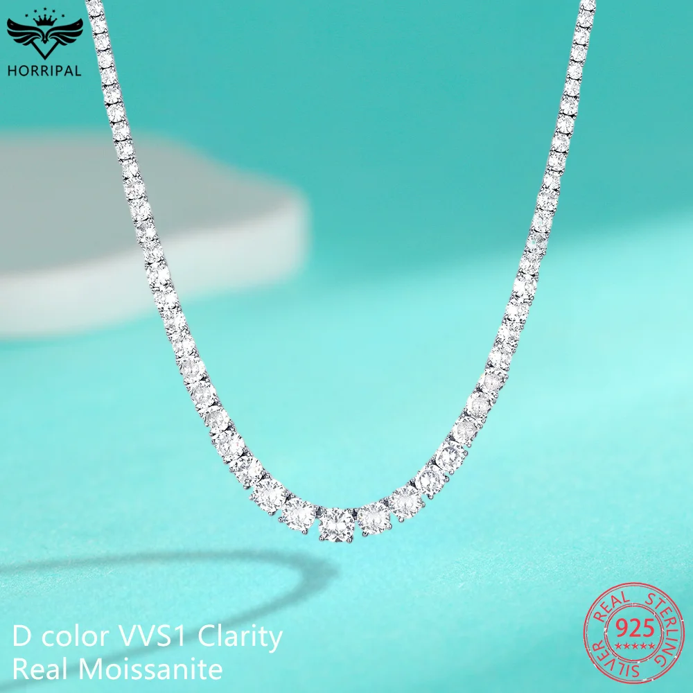 

Gradient Moissanite Tennis Necklace for women D Color Lab Diamond Sterling Silver Jewelry Wedding Necklace Plated 18K White Gold