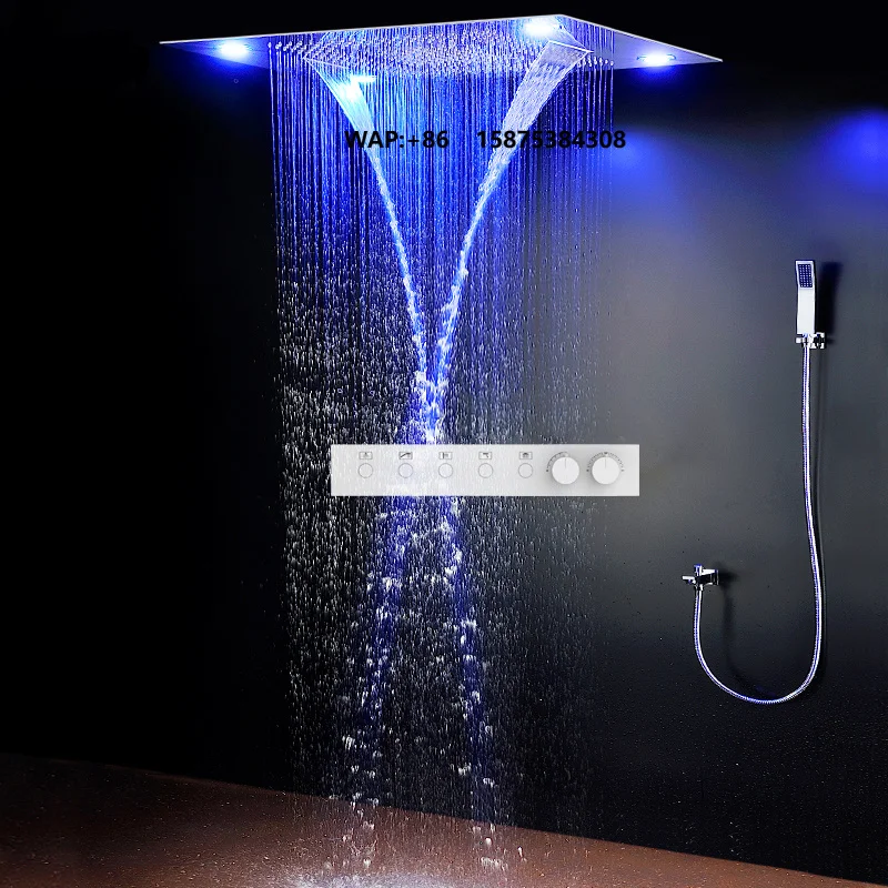 Luxury Modern 600x800 LED Chrome Shower System Wall Mount Rain Waterfall Mist Spray Set Digital Brass Thermostatic Apartment