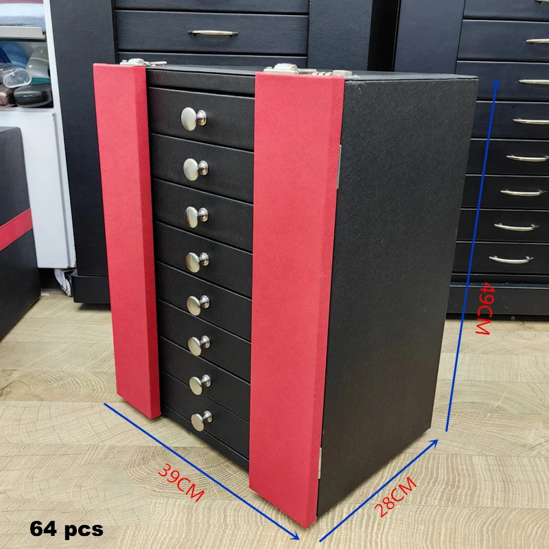 custom.64pcs Red Desktop Sunglasses Display Rack Cabinet with Lock Eyewear Storage Box Convenient Organization