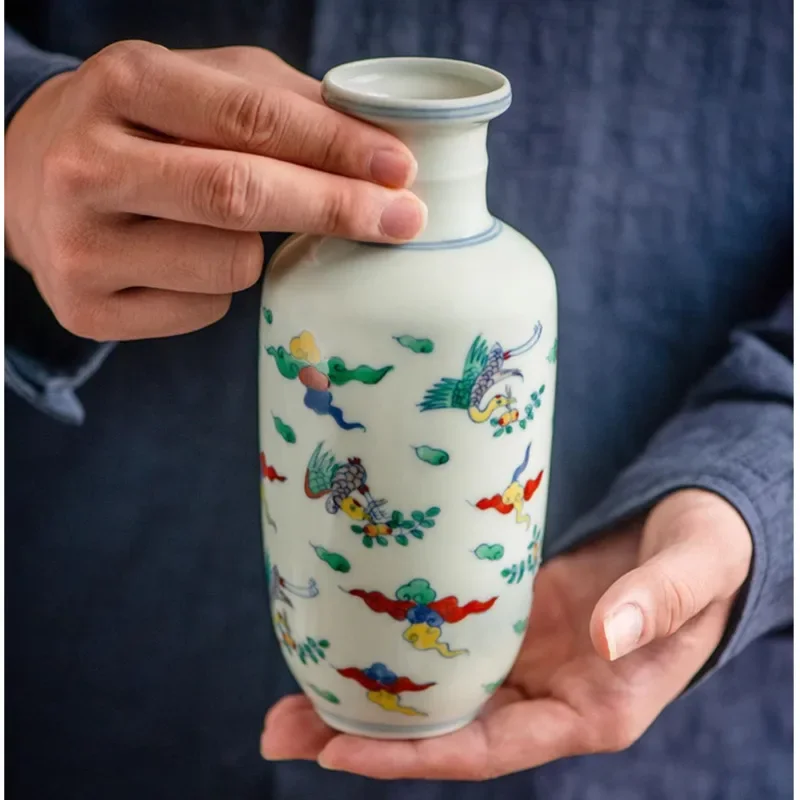 

New Chinese Style Flower Vase Ceramic Hammer Bottle Exquisite Painting Hydroponic Container Living Room Entrance Craft Ornaments