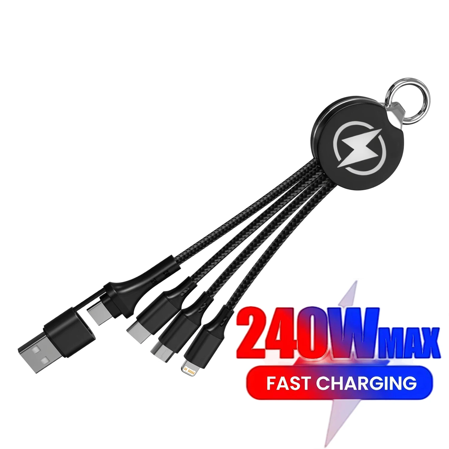 1-2PCS 3 in 2 Multi USB Fast Charging Cable Keychain Short Charger Cord Type C Micro IOS Port For iPhone Samsung All Smartphones