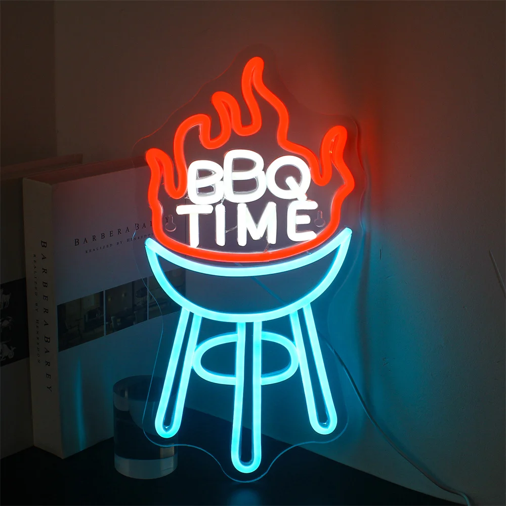 Grill Zeit Leucht reklamen Grill Neonlichter dimmbare LED-Schilder für Grill Shop Restaurant Party Bier Pub Wand Neon Leucht schilder