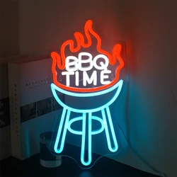 BBQ Time Neon Signs Barbecue Neon Lights Dimmable LED Signs for BBQ Shop Restaurant Party Beer Pub Wall Neon Light Up Signs