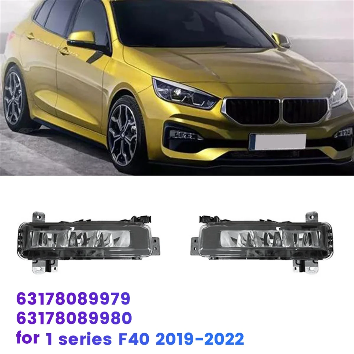 1Pair Front Bumper LED Fog Light 63178089979 63178089980 for BMW 1 Series F40 2019-2022 118I DRL Daytime Running Lamp