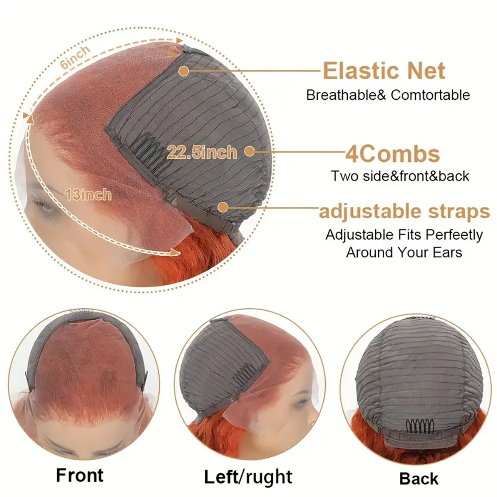 ผมมนุษย์ Pre Plucked วิกผมสําหรับ Women350 13x4 13 × 6 ลูกไม้ด้านหน้าวิกผมผู้หญิงสีส้ม Deep Wave วิกผม