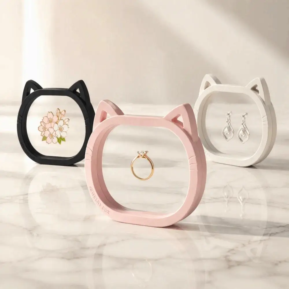Random 3pcs Cat Ear Shaped Jewelry Boxes Transparent Floating Storage Boxes Organizer Mini PE Film Jewelry Display Rack