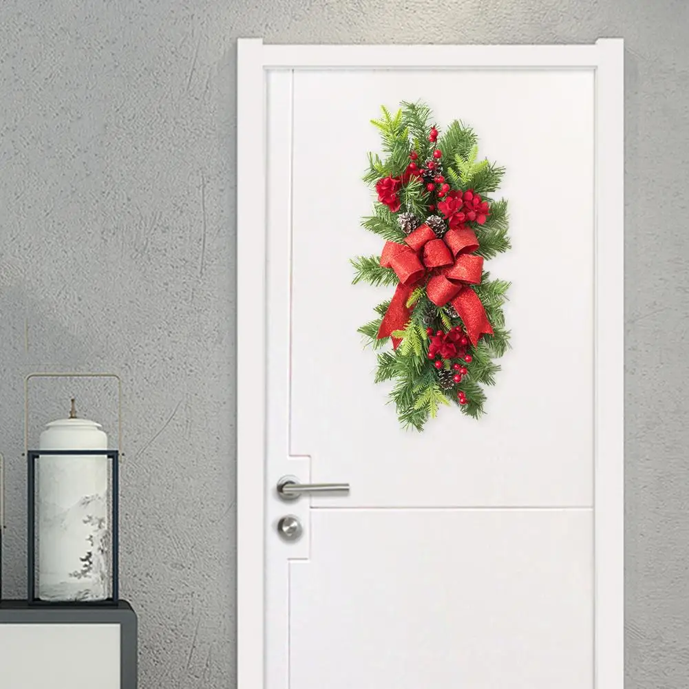 Decorazione natalizia Swag festosa per scale natalizie con motivo a renna con fiocco rosa Rami satinati di neve per scala