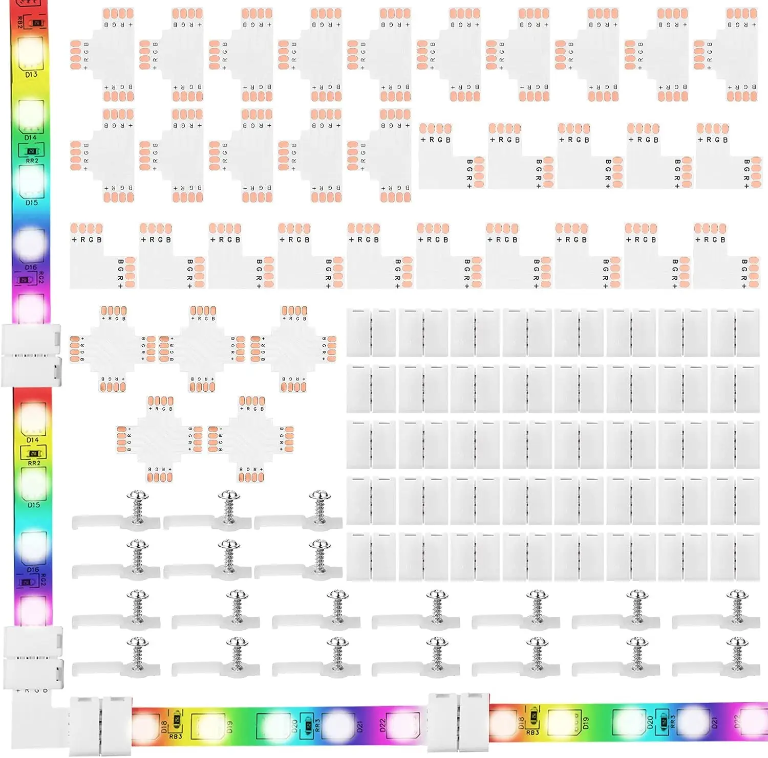 5050 2/3/4-Pin RGB LED Strip Light Connector T/L/X-Shaped  Jumpers Strip Clips Wire Connection Terminal Splice LED Accessories