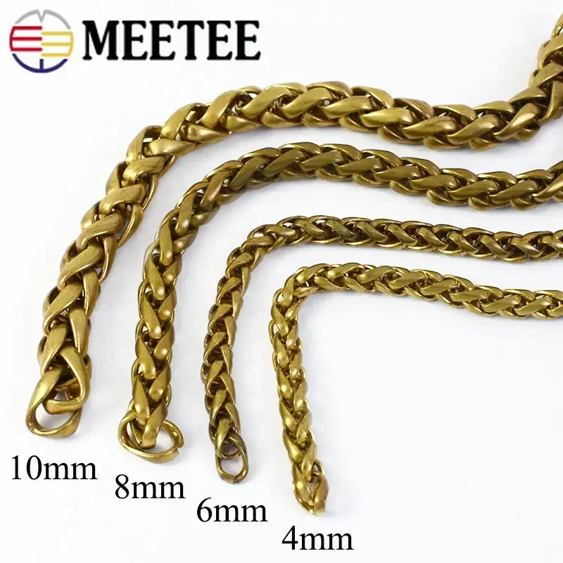 50/100cm Metal Copper Chains 4/6/8/10mm Solid Brass Keychain Hook Buckle Bags Strap Belt Pendant Chain Material DIY LeaherCrafts