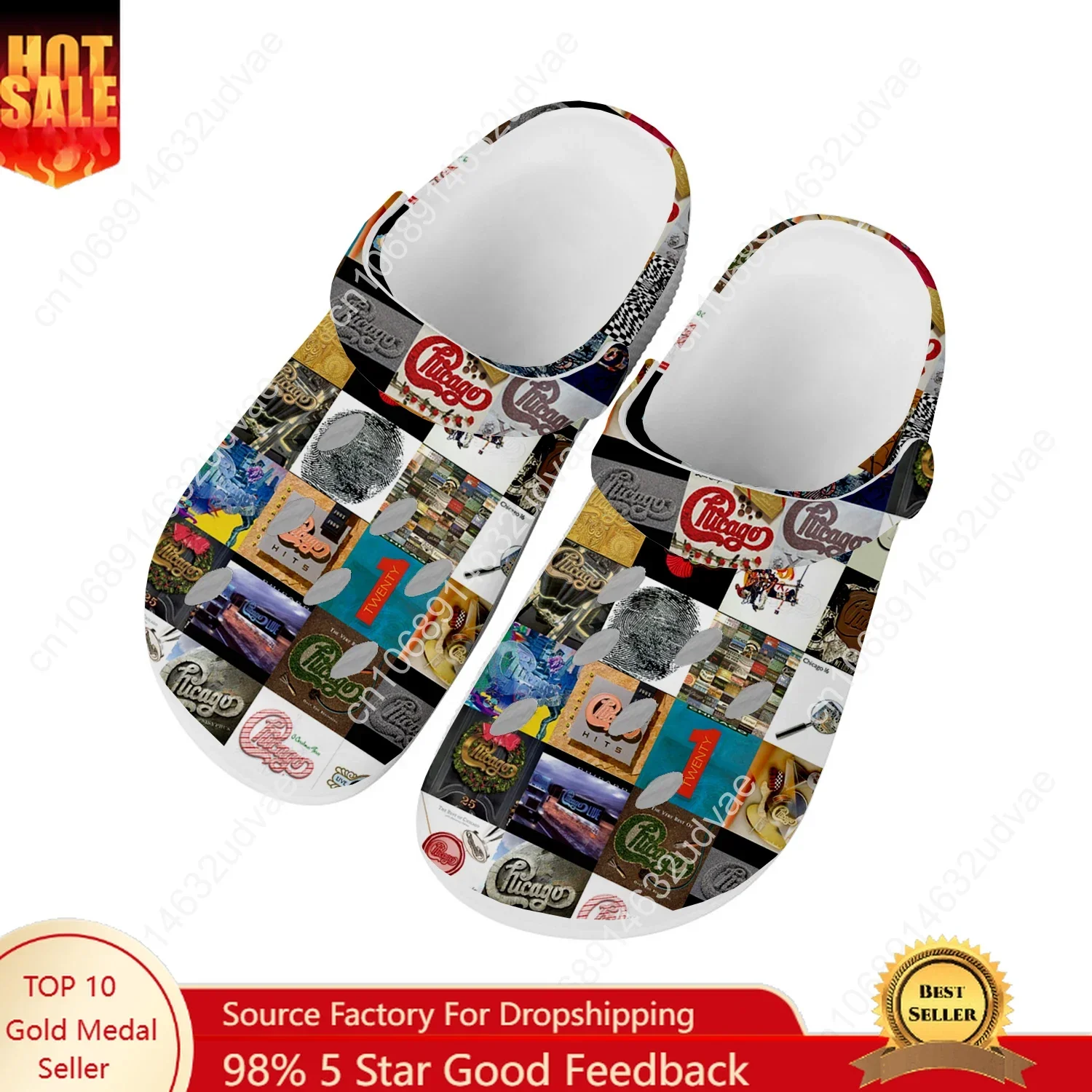 

Chicago Band Water Shoe Men Women Teenager High Quality Home Garden Clogs Custom Sandals Beach Breathable Hole Slipper