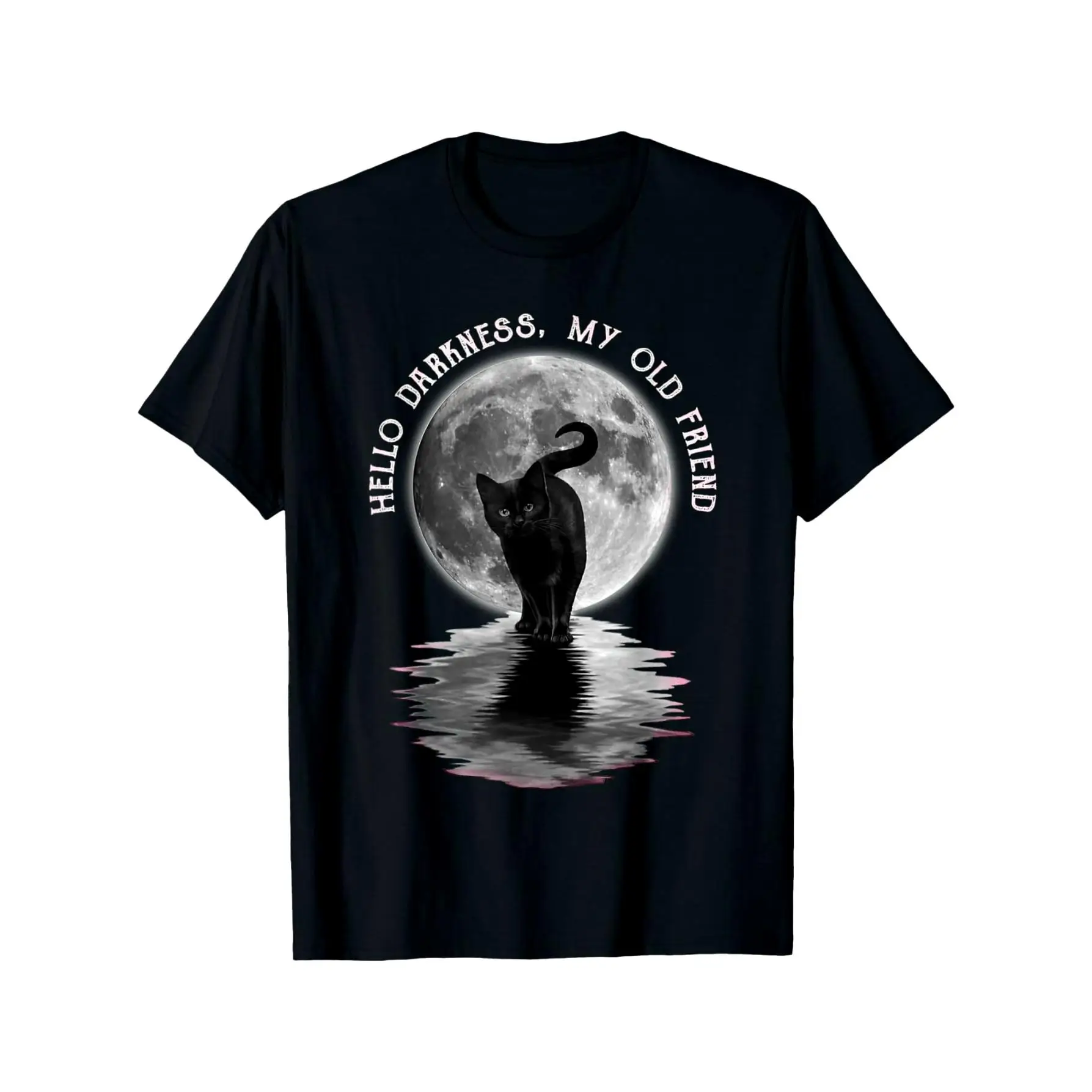 

Hello Darkness My Old Friend T-shirt Black Cat Moon Tee Gothic Mystical Cat Lover Gift Women's Men's Halloween Party Top
