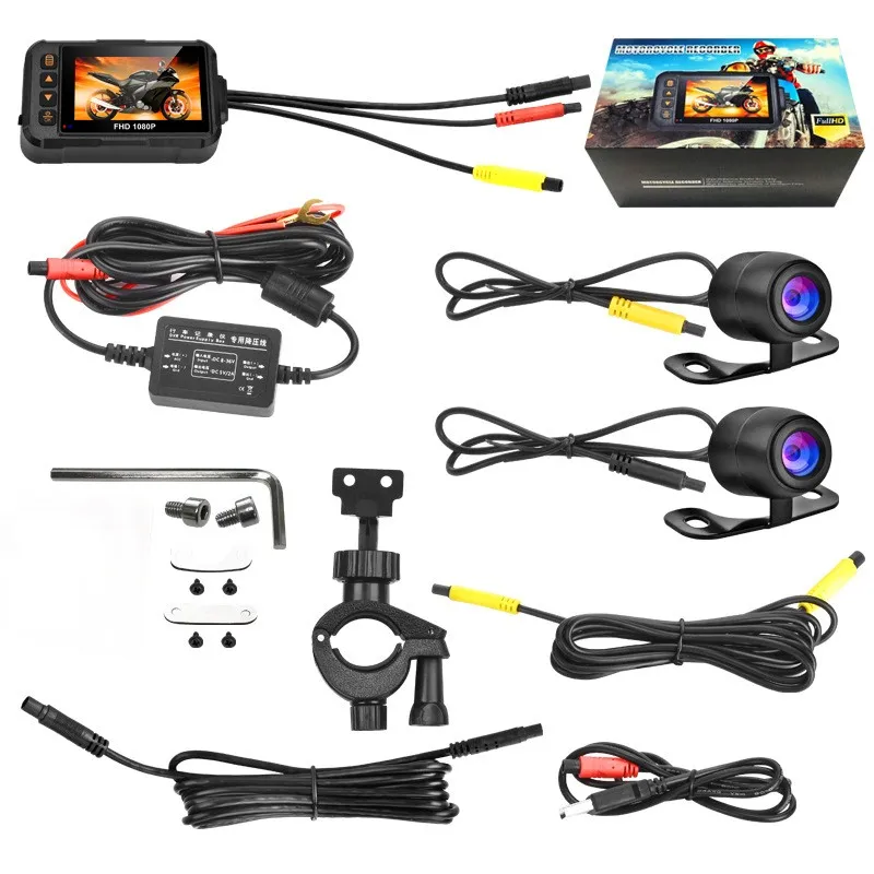 Waterproof 3 Inch Motorcycle Camera DVR Motor Dashcam Night Vision Front & Rear Camera  90+120 Degree Video Recorder Black Box